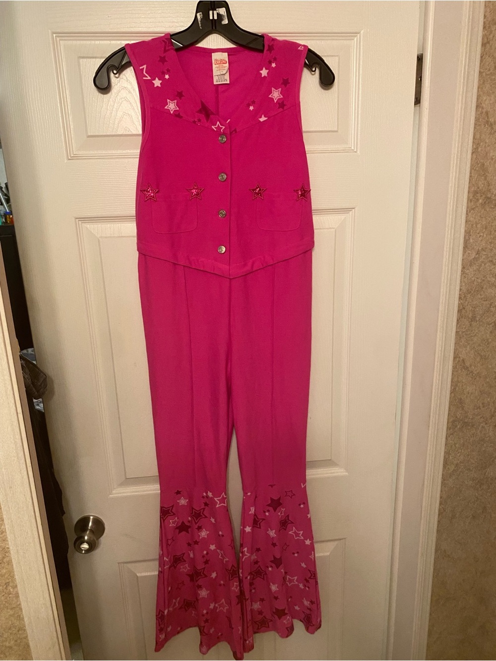 Barbie Hot Pink Star-Embellished Sleeveless Jumpsuit kids large